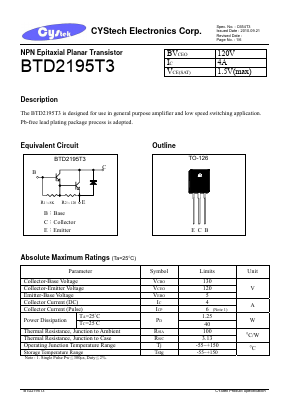 BTD2195T3 Datasheet PDF Cystech Electonics Corp.