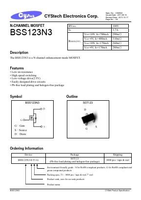 BSS123N3 Datasheet PDF Cystech Electonics Corp.