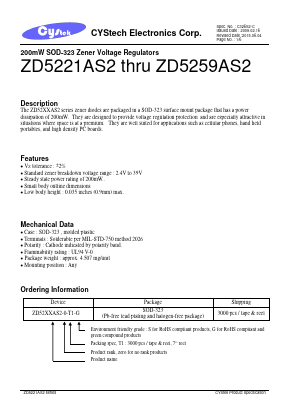 ZD5258AS3-0-T1-G Datasheet PDF Cystech Electonics Corp.