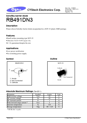 RB491DN3 Datasheet PDF Cystech Electonics Corp.