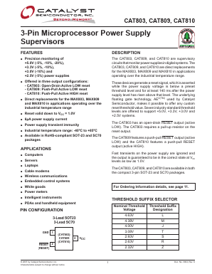 CAT803ZSDI-T3 Datasheet PDF Catalyst Semiconductor => Onsemi