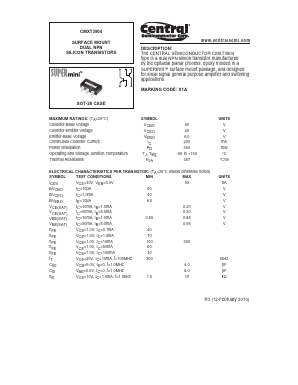 CMXT3904 Datasheet PDF Central Semiconductor