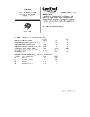 CSHD3-40 Datasheet PDF Central Semiconductor