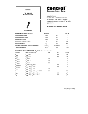 MPSH81 Datasheet PDF Central Semiconductor