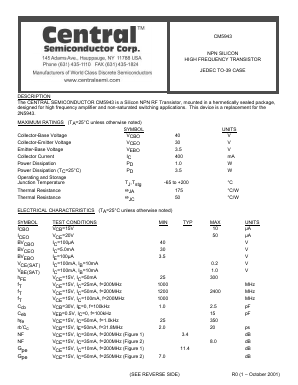 CM5943 Datasheet PDF Central Semiconductor