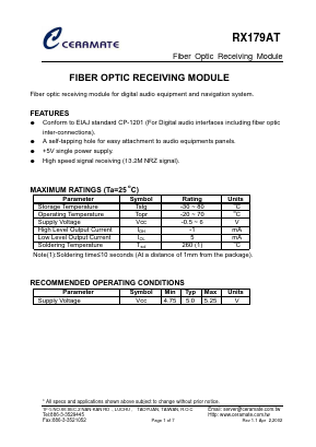 RX179AT Datasheet PDF CERAMATE TECHNICAL