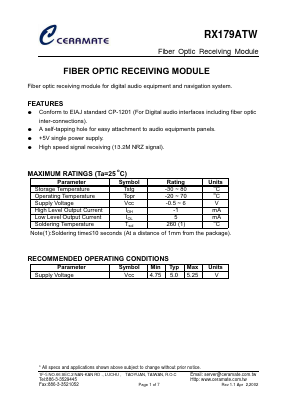 RX179ATW Datasheet PDF CERAMATE TECHNICAL