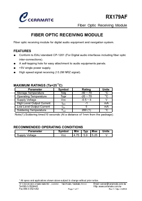 RX179AF Datasheet PDF CERAMATE TECHNICAL