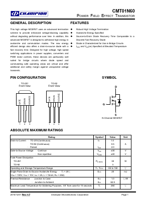 CMT01N60 Datasheet PDF Champion Microelectronic