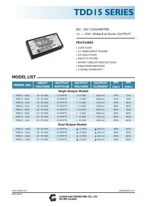 TDD15 Datasheet PDF CHINFA ELECTRONICS