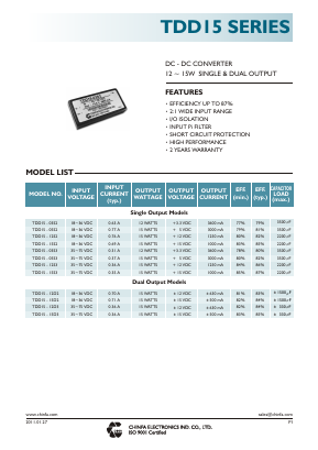 TDD15 Datasheet PDF CHINFA ELECTRONICS