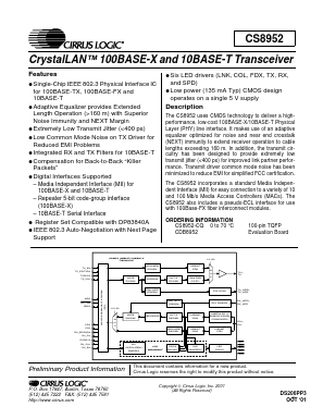 CDB8952 Datasheet PDF Cirrus Logic