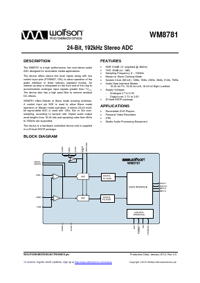 WM8781 Datasheet PDF Cirrus Logic