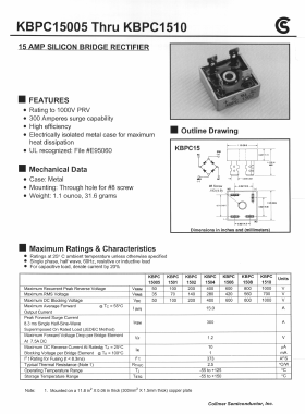 KBPC1501 Datasheet PDF Collmer Semiconductor