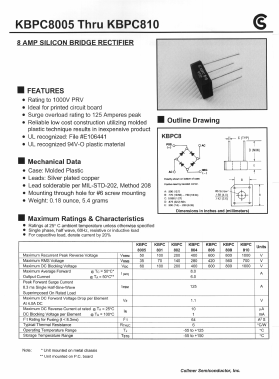 KBPC8005 Datasheet PDF Collmer Semiconductor