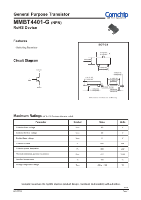 MMBT4401-G Datasheet PDF ComChip