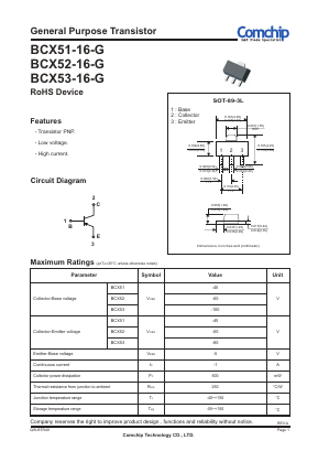 BCX51-16-G Datasheet PDF ComChip