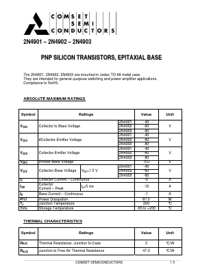 2N4902 Datasheet PDF Comset Semiconductors
