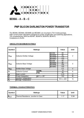 BDX66 Datasheet PDF Comset Semiconductors