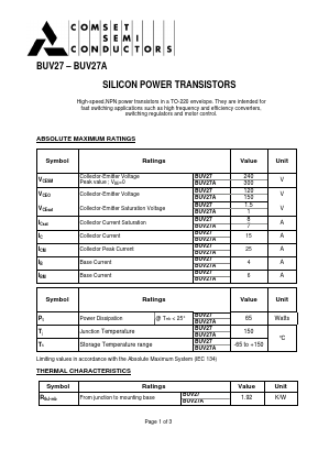 BUV27 Datasheet PDF Comset Semiconductors