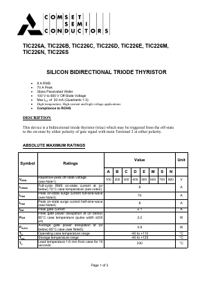 TIC226D Datasheet PDF Comset Semiconductors