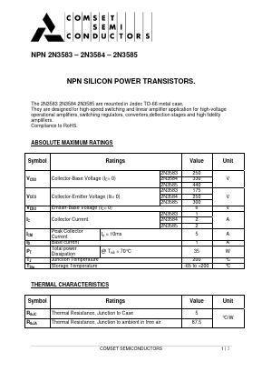 2N3583 Datasheet PDF Comset Semiconductors