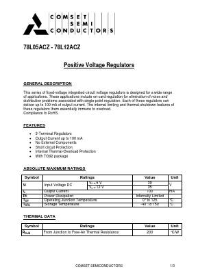 78L05ACZ Datasheet PDF Comset Semiconductors