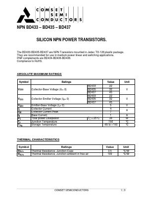 BD433 Datasheet PDF Comset Semiconductors