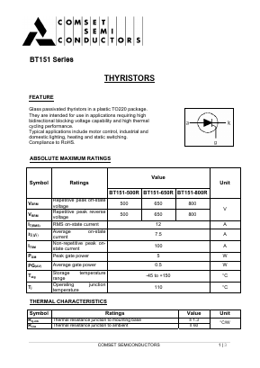 BT151-500R Datasheet PDF Comset Semiconductors