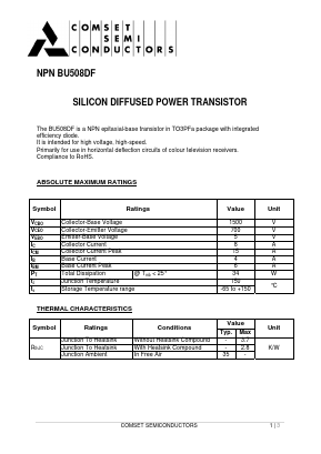 BU508DF Datasheet PDF Comset Semiconductors