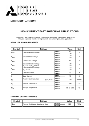 2N5671 Datasheet PDF Comset Semiconductors