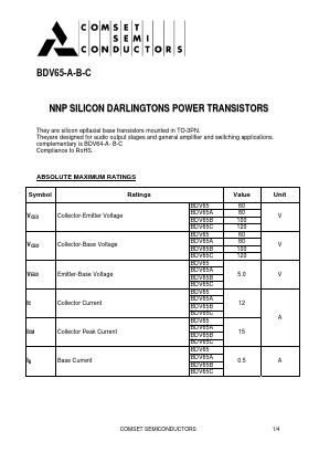 BDV65B Datasheet PDF Comset Semiconductors