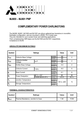 MJ900 Datasheet PDF Comset Semiconductors