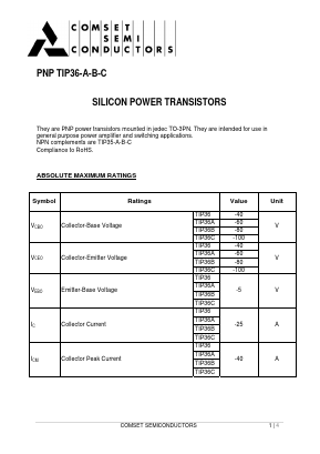 TIP36C Datasheet PDF Comset Semiconductors