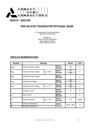 BDX18_ Datasheet PDF Comset Semiconductors