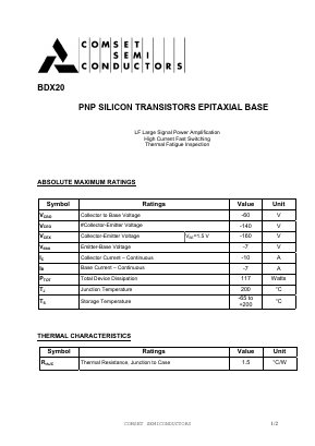 BDX20 Datasheet PDF Comset Semiconductors