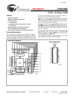 CY62148V Datasheet PDF Cypress Semiconductor