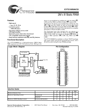 CY7C1069AV33-8ZI Datasheet PDF Cypress Semiconductor
