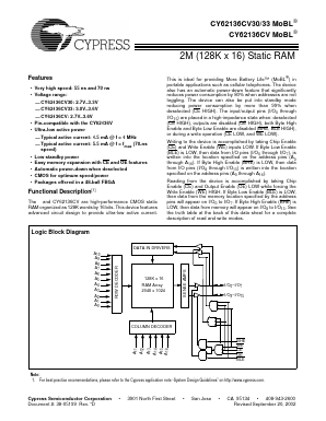 CY62136CV30 Datasheet PDF Cypress Semiconductor