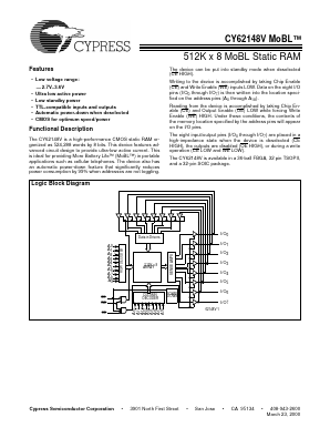 CY62148VLL-70BAI Datasheet PDF Cypress Semiconductor
