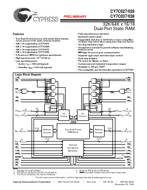 CY7C038-15AI Datasheet PDF Cypress Semiconductor