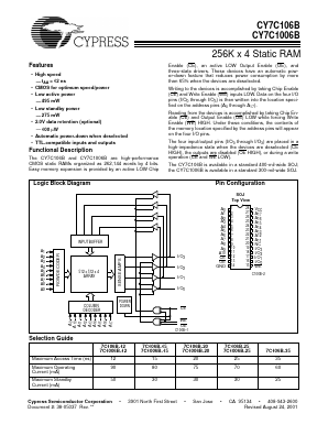 CY7C1006B Datasheet PDF Cypress Semiconductor