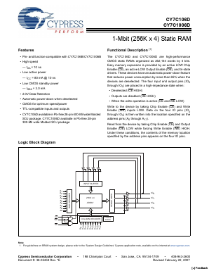 CY7C1006D-10VXI Datasheet PDF Cypress Semiconductor