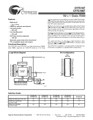 CY7C107-20VC Datasheet PDF Cypress Semiconductor