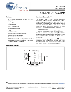 CY7C1007D Datasheet PDF Cypress Semiconductor