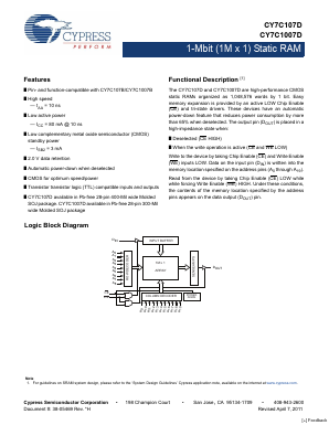 CY7C107D Datasheet PDF Cypress Semiconductor