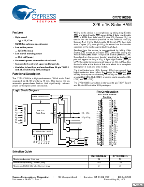 CY7C1020B-12VXC Datasheet PDF Cypress Semiconductor