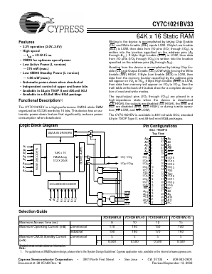 7C1021BV-15 Datasheet PDF Cypress Semiconductor