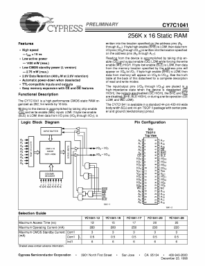 CY7C1041 Datasheet PDF Cypress Semiconductor