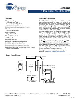 CY7C1021D Datasheet PDF Cypress Semiconductor